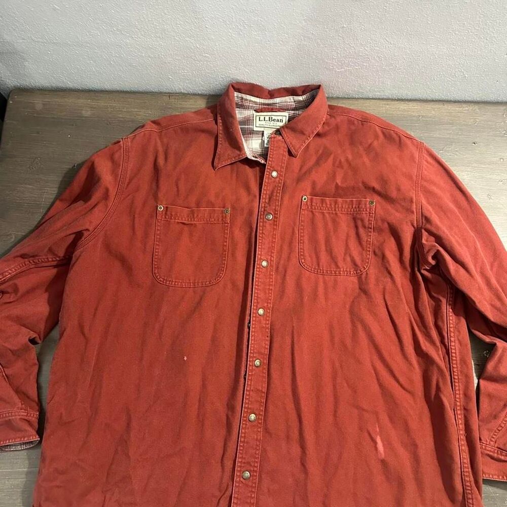 Llbean Men's Orange and Red Shirt